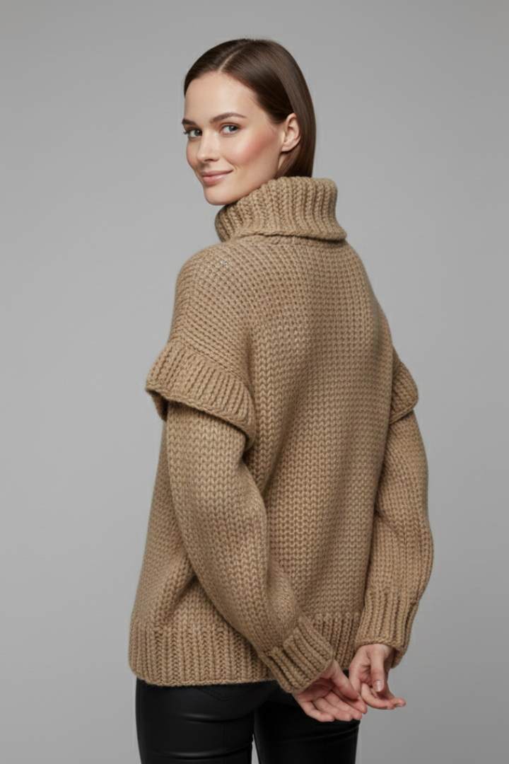 Women’s Turtleneck Jumper with Ribbed Knit and Long Sleeves