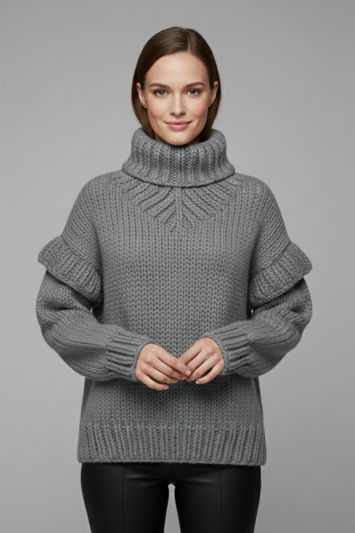Women’s Turtleneck Jumper with Ribbed Knit and Long Sleeves