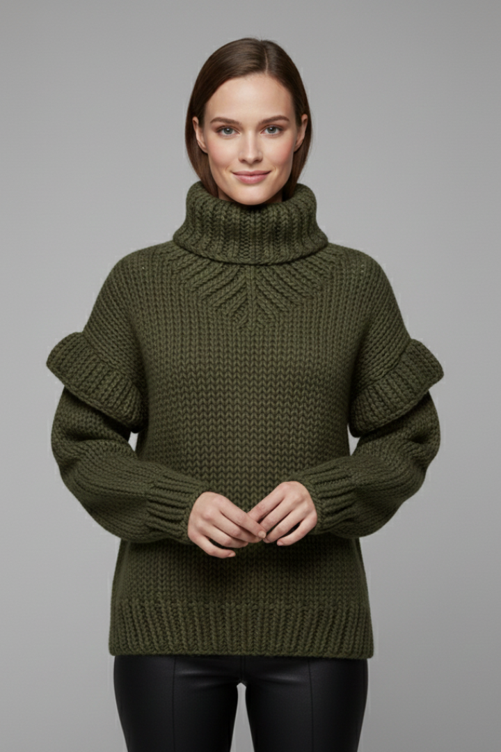 Women’s Turtleneck Jumper with Ribbed Knit and Long Sleeves