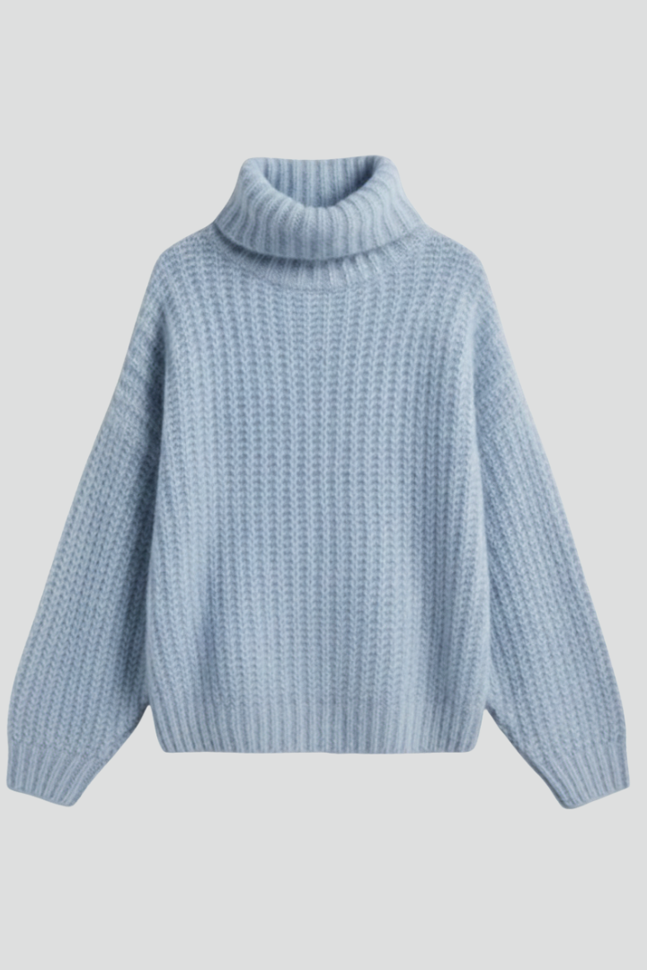 Women’s Turtleneck Jumper with Ribbed Knit and Wide Sleeves