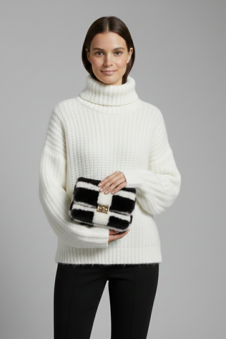 Women’s Turtleneck Jumper with Ribbed Knit and Wide Sleeves