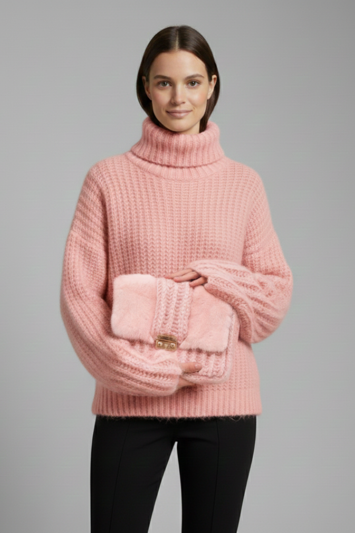 Women’s Turtleneck Jumper with Ribbed Knit and Wide Sleeves