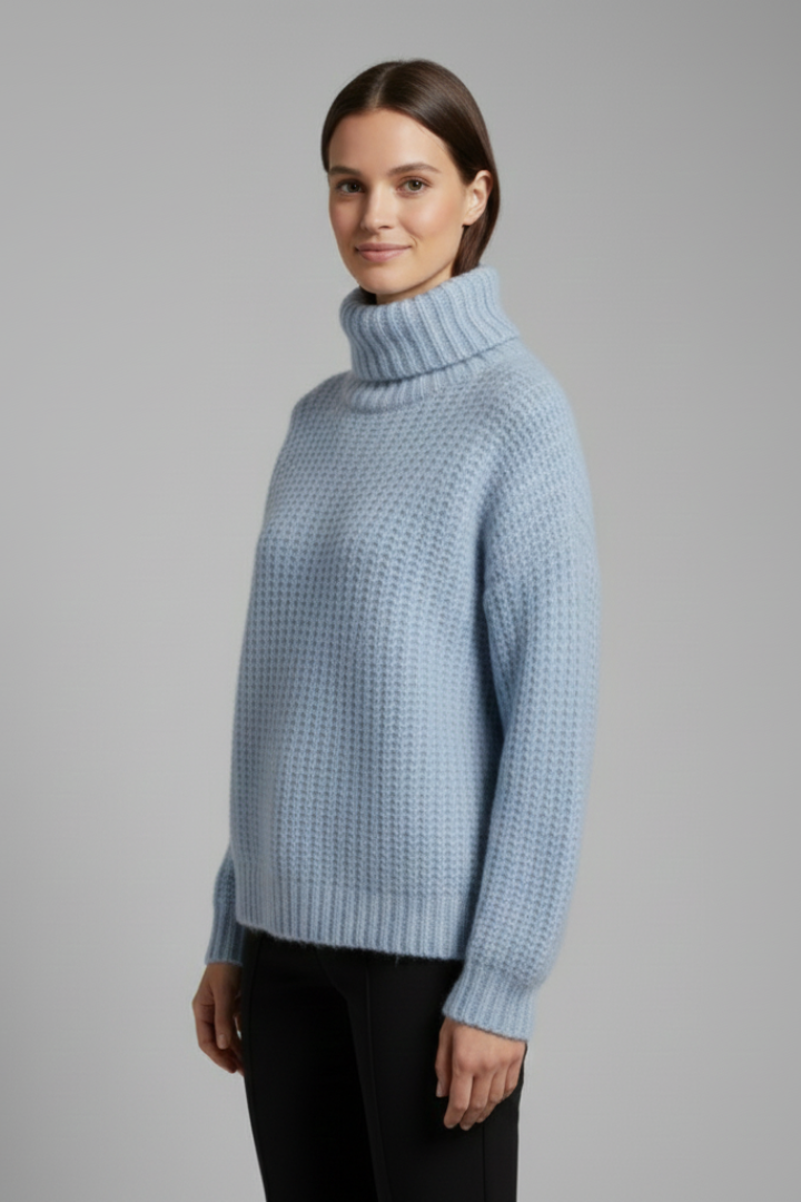 Women’s Turtleneck Jumper with Ribbed Knit and Wide Sleeves
