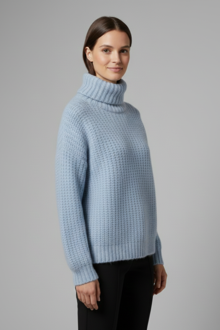 Women’s Turtleneck Jumper with Ribbed Knit and Wide Sleeves