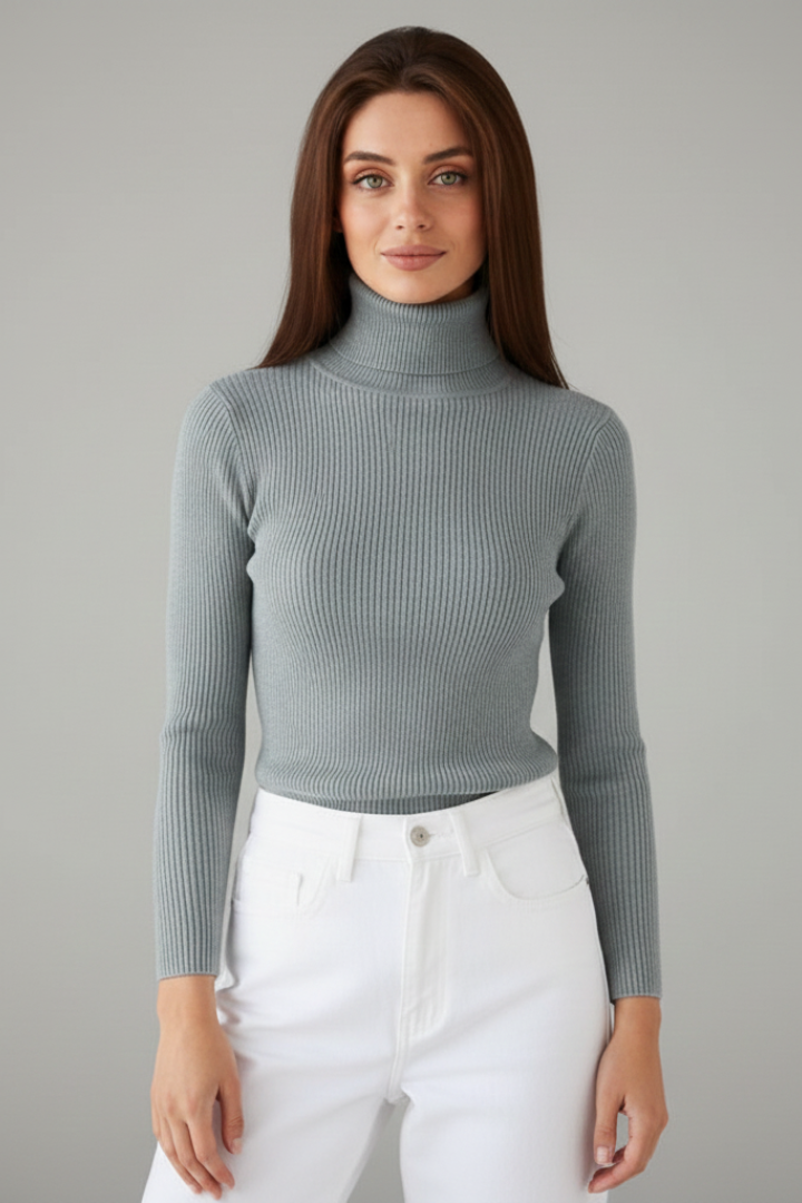 Women’s Turtleneck Sweater with Long Sleeves and Ribbed Finish
