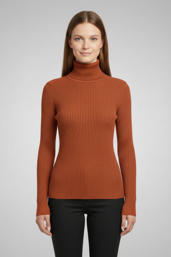 Women’s Turtleneck Sweater with Long Sleeves and Ribbed Finish