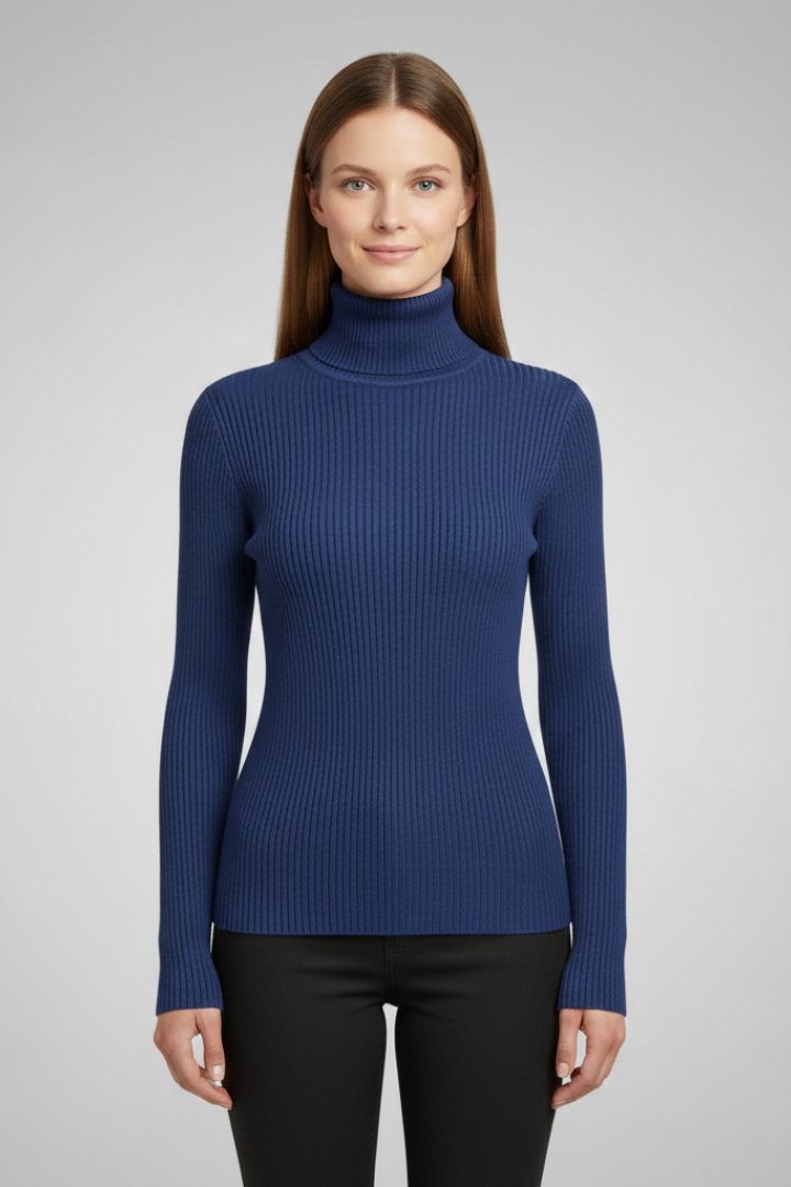 Women’s Turtleneck Sweater with Long Sleeves and Ribbed Finish