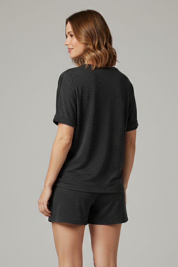 Women’s Two-Piece Set with Batwing Top and Drawstring Shorts