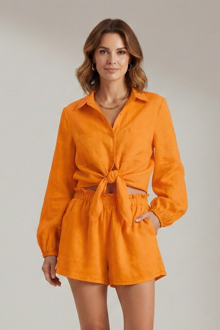 Women’s Two-Piece Set with Button Shirt and Shorts