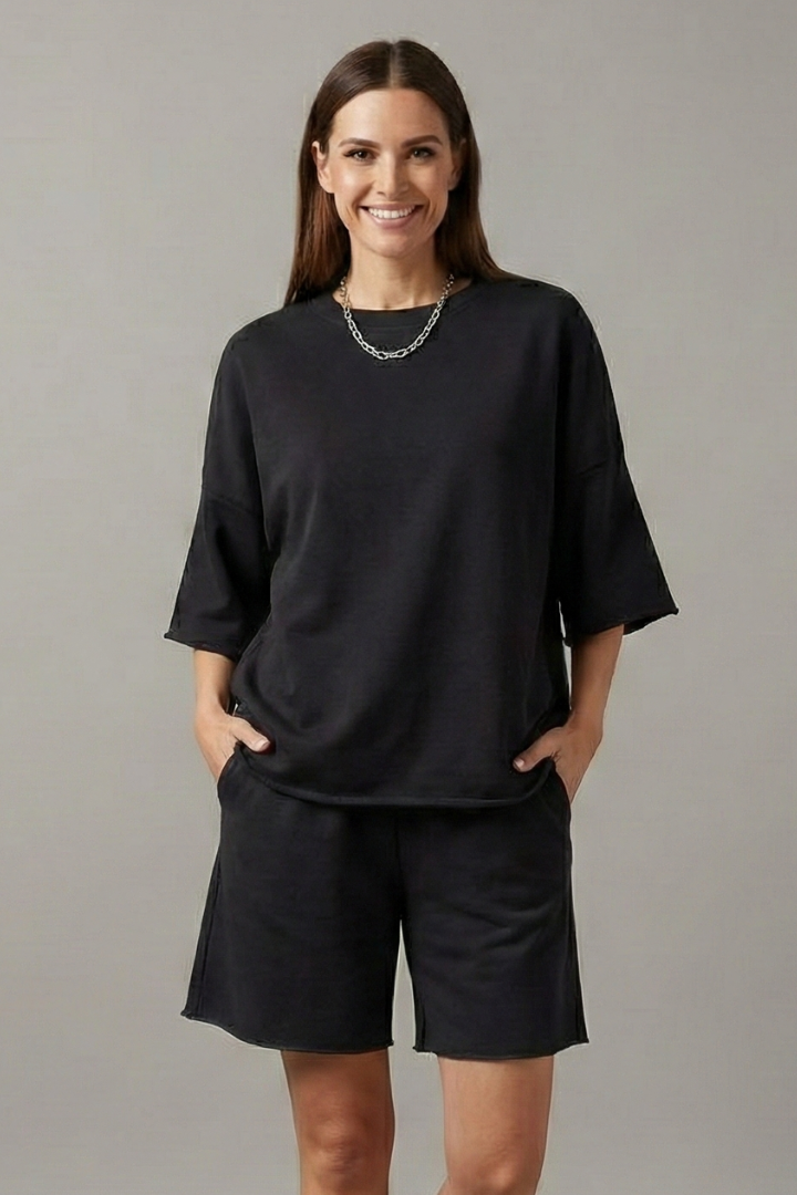 Women’s Two-Piece Set with Crop Top and Drawstring Shorts