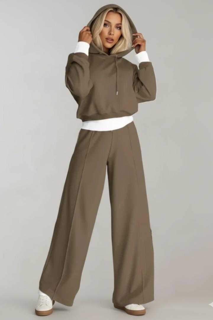 Women’s Two-Piece Set with Hoodie and Wide Trousers