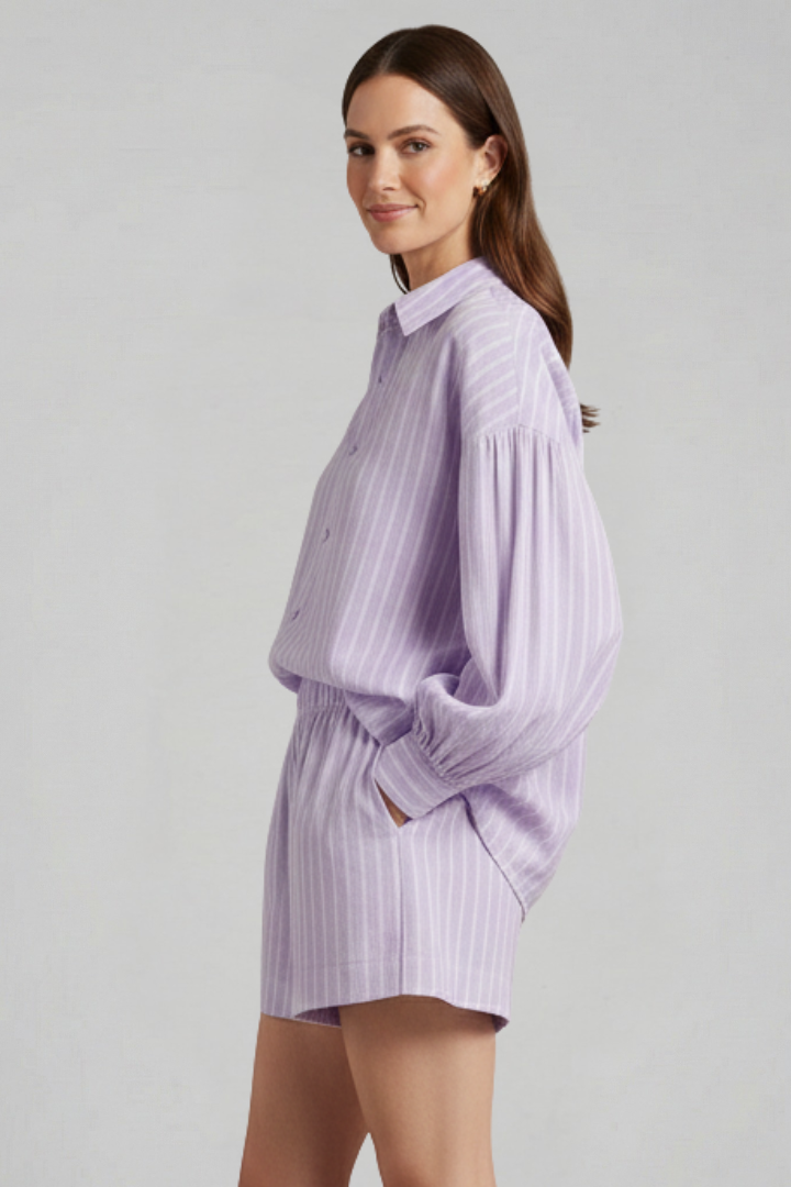 Women’s Two Piece Set with Button Shirt and Shorts