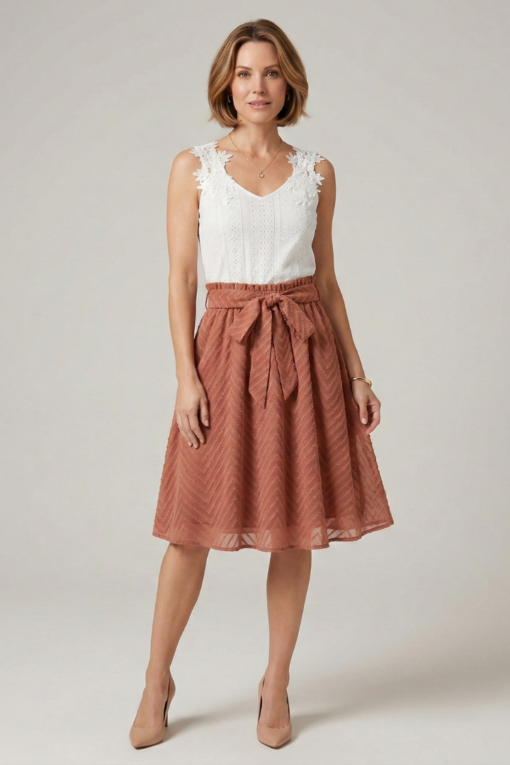 Women’s Two Piece Set with Lace Top and Flared Skirt