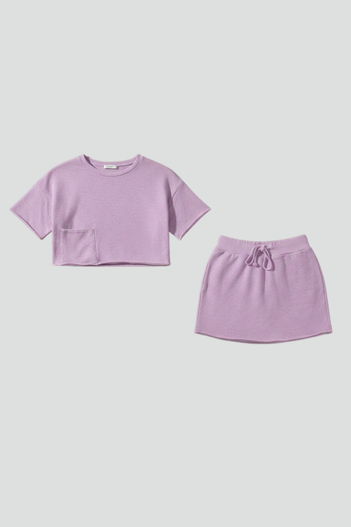 Women’s Two Piece Set with Short Sleeves and Drawstring Skirt