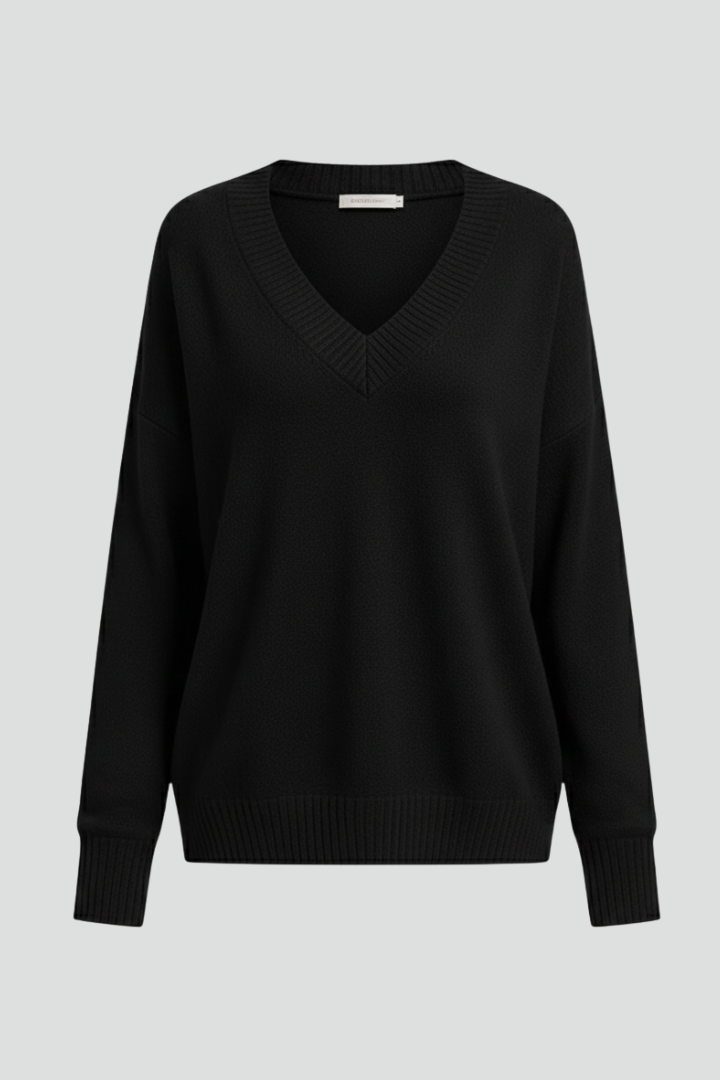 Women’s V-Neck Jumper with Long Sleeves and Plain Surface