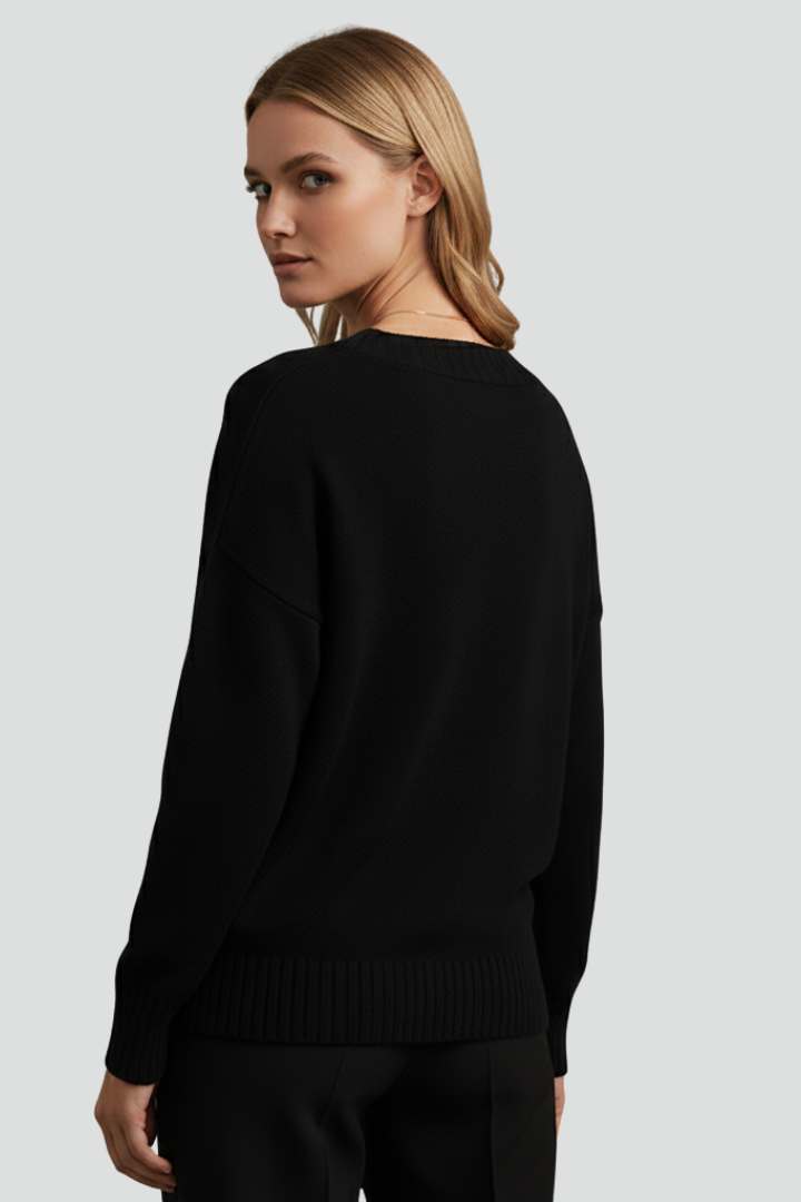 Women’s V-Neck Jumper with Long Sleeves and Plain Surface