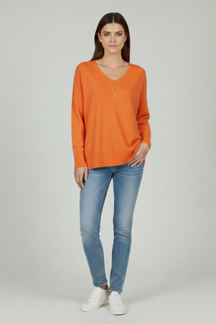 Women’s V-Neck Sweater with Dropped Shoulders and Straight Hem