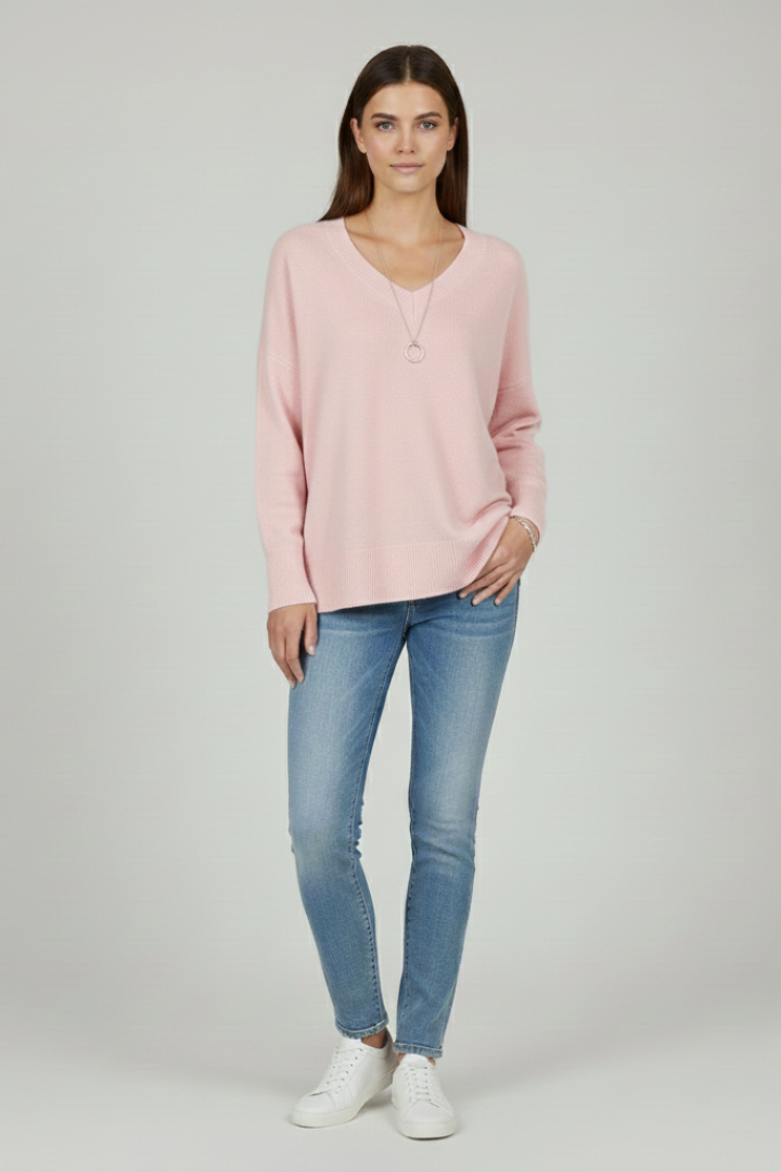 Women’s V-Neck Sweater with Dropped Shoulders and Straight Hem