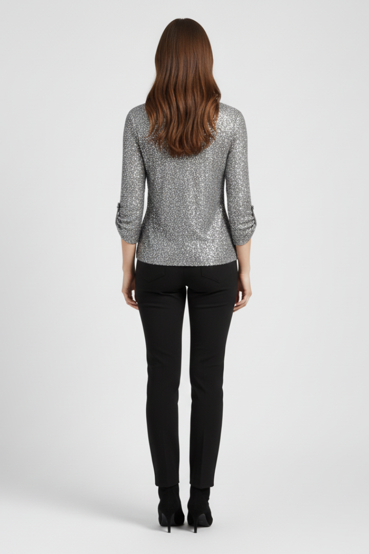 Women’s V-Neck Top with Sequins and Long Sleeves