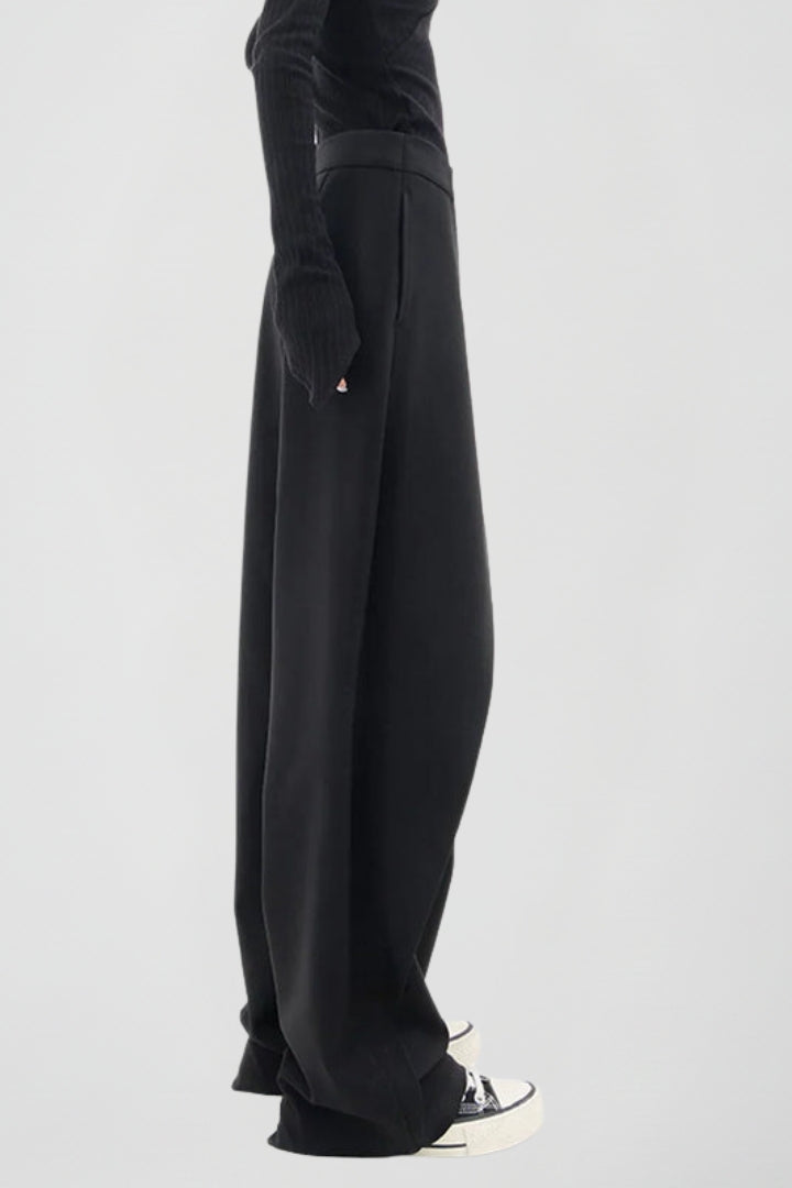 Women’s Wide-Leg Trousers with Asymmetric Front and High Waist