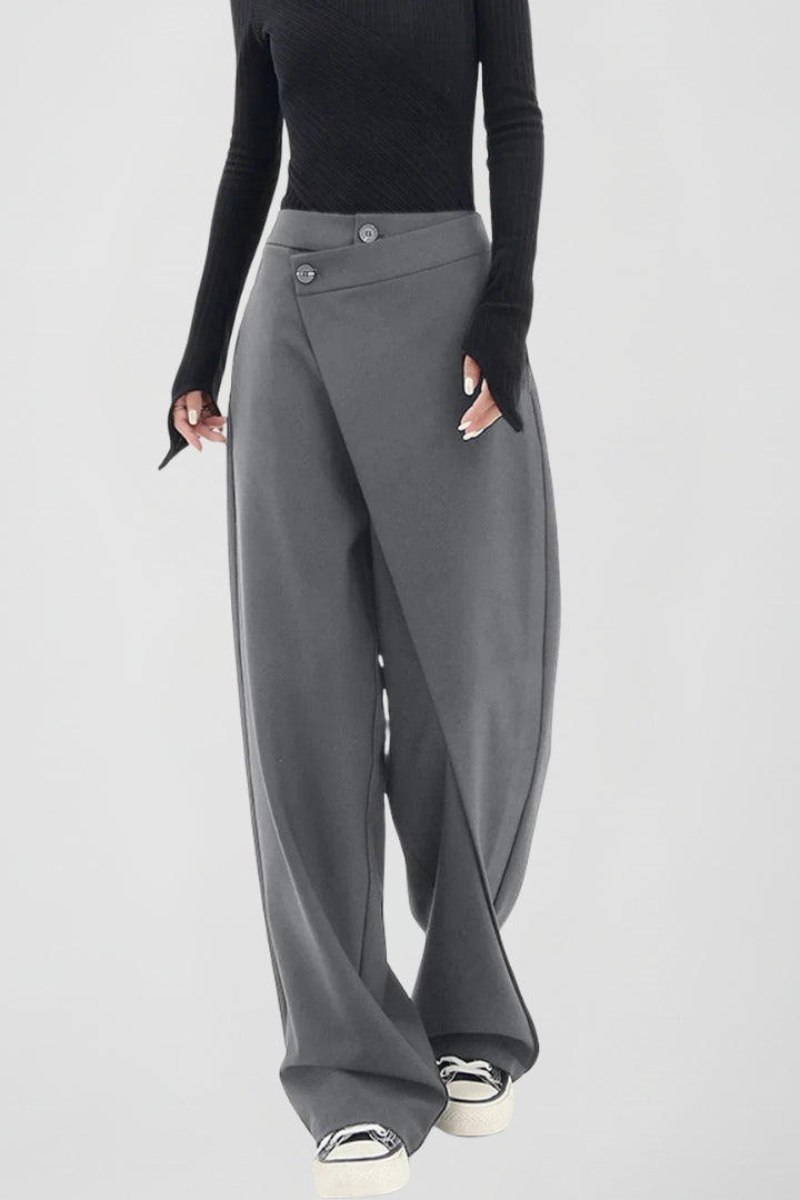 Women’s Wide-Leg Trousers with Asymmetric Front and High Waist