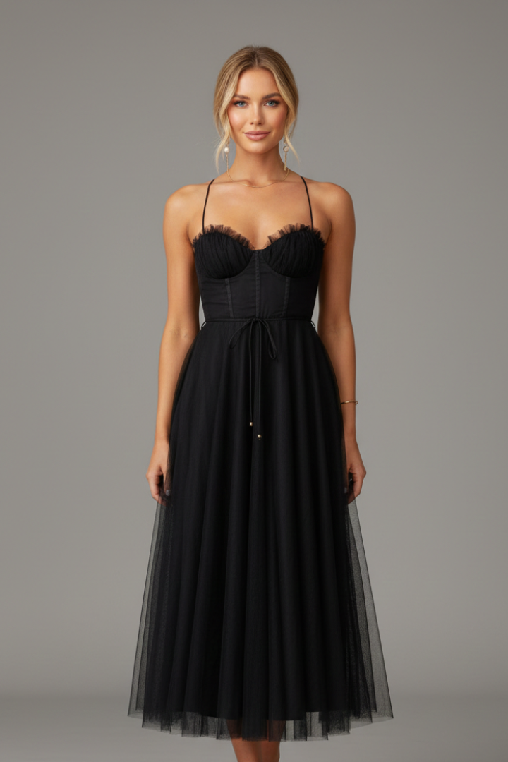 Women’s dress with sweetheart neckline and shoulder straps