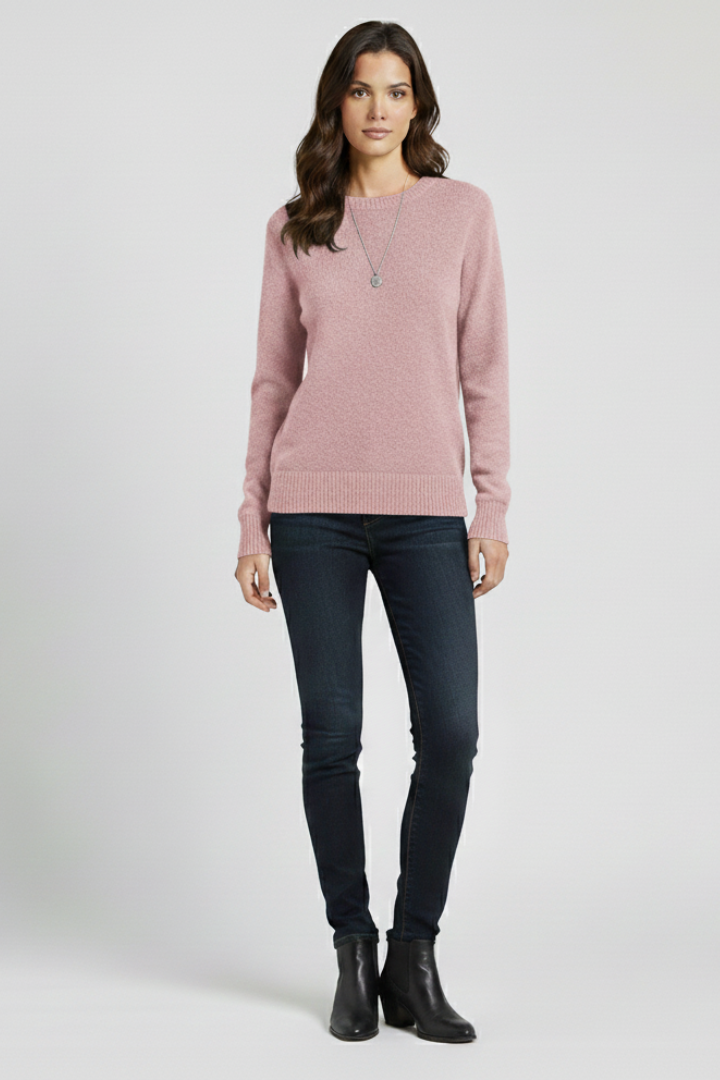 Women’s knitted sweater with round neckline and ribbed hem