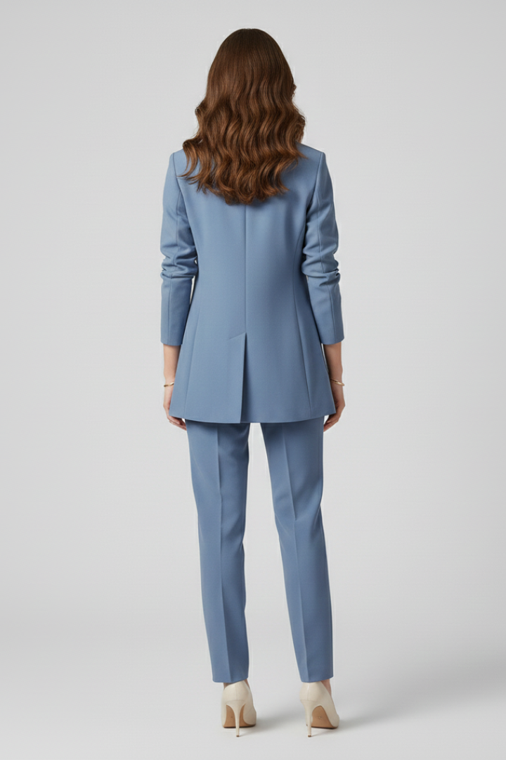 Women’s long blazer with notched lapel and patch pockets