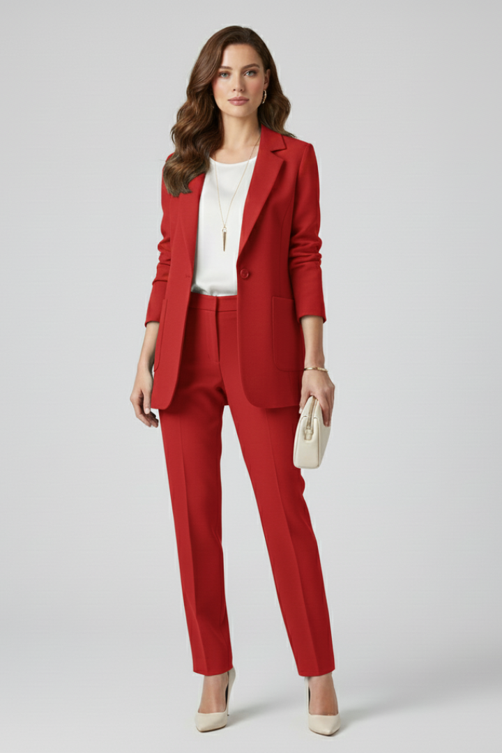 Women’s long blazer with notched lapel and patch pockets