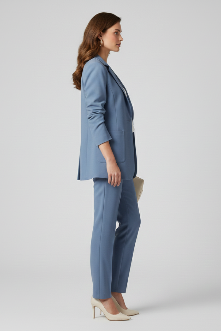 Women’s long blazer with notched lapel and patch pockets