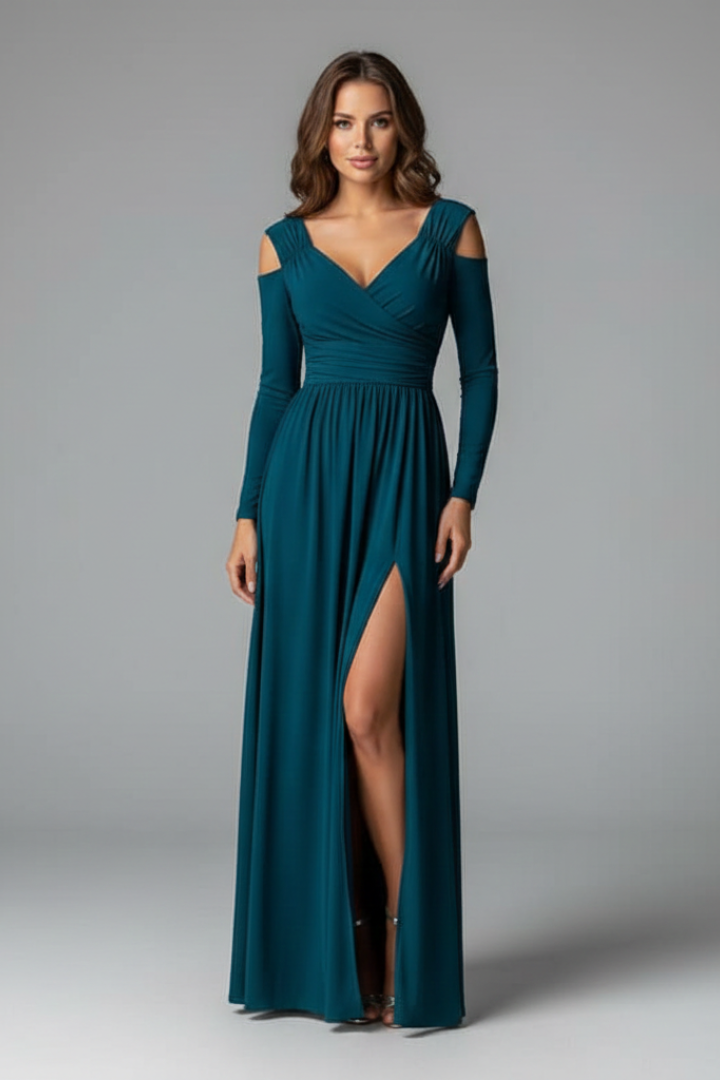 Women’s long dress with V-neck and side slit