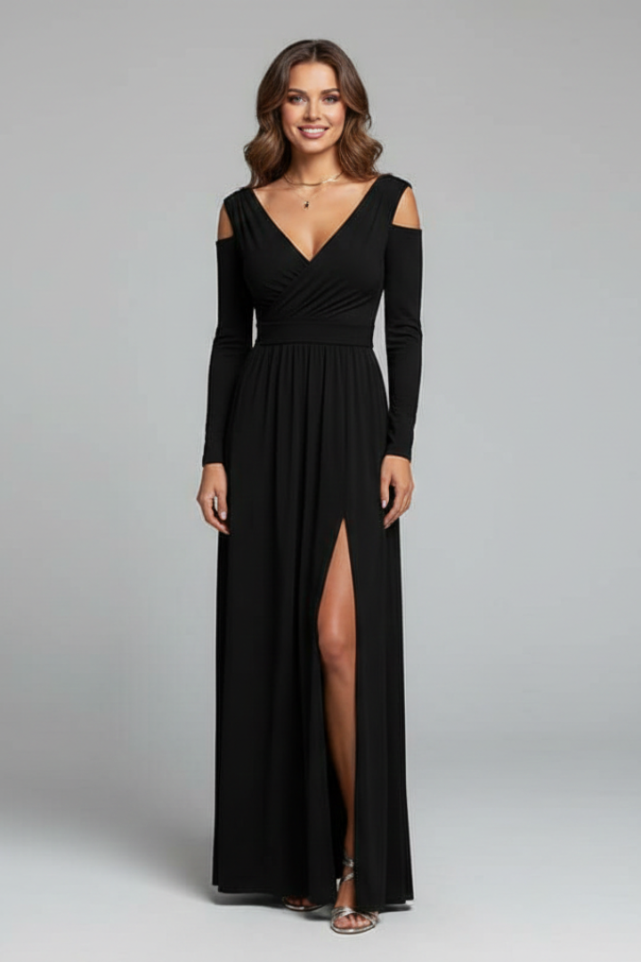 Women’s long dress with V-neck and side slit