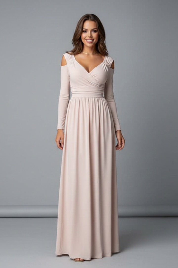 Women’s long dress with V-neck and side slit