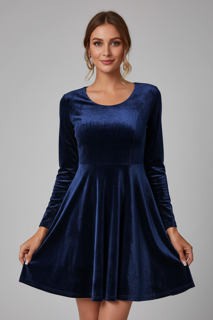 Women’s mini dress with round neckline and long sleeves