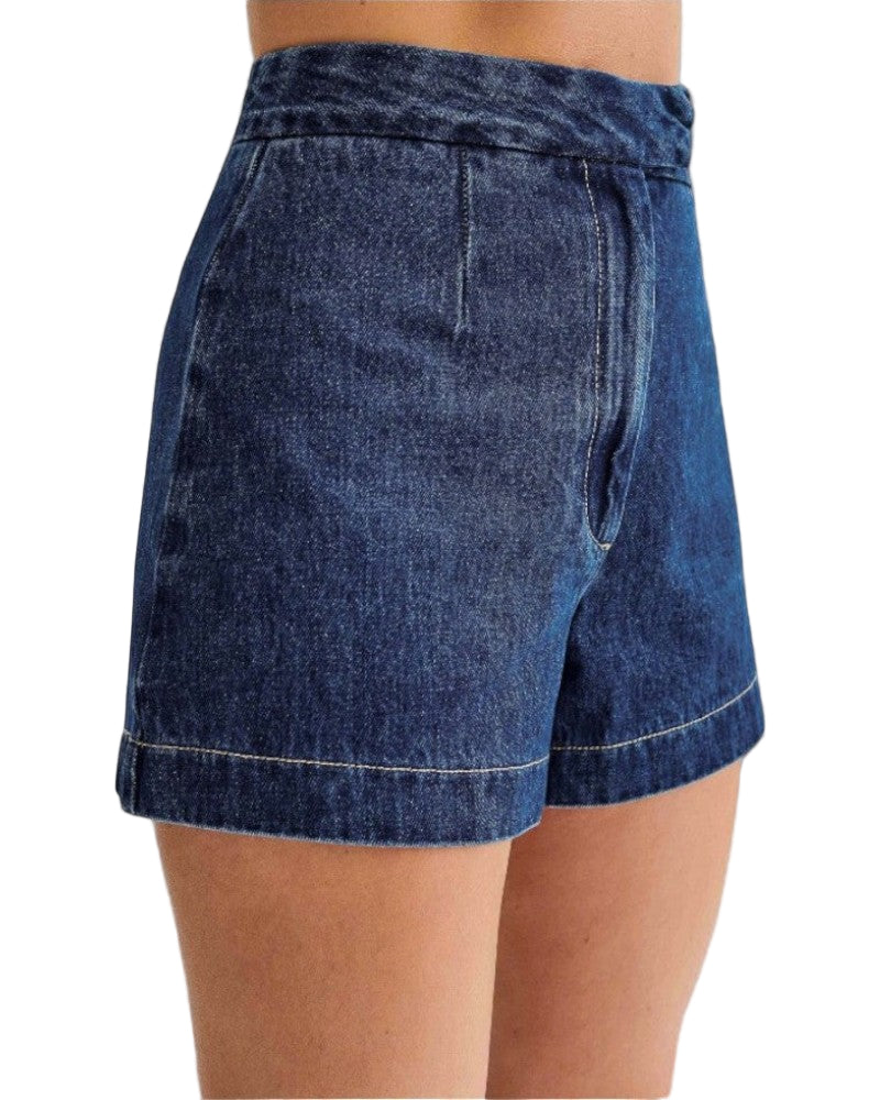 High-Waisted Denim Shorts with Rolled Hem For Women