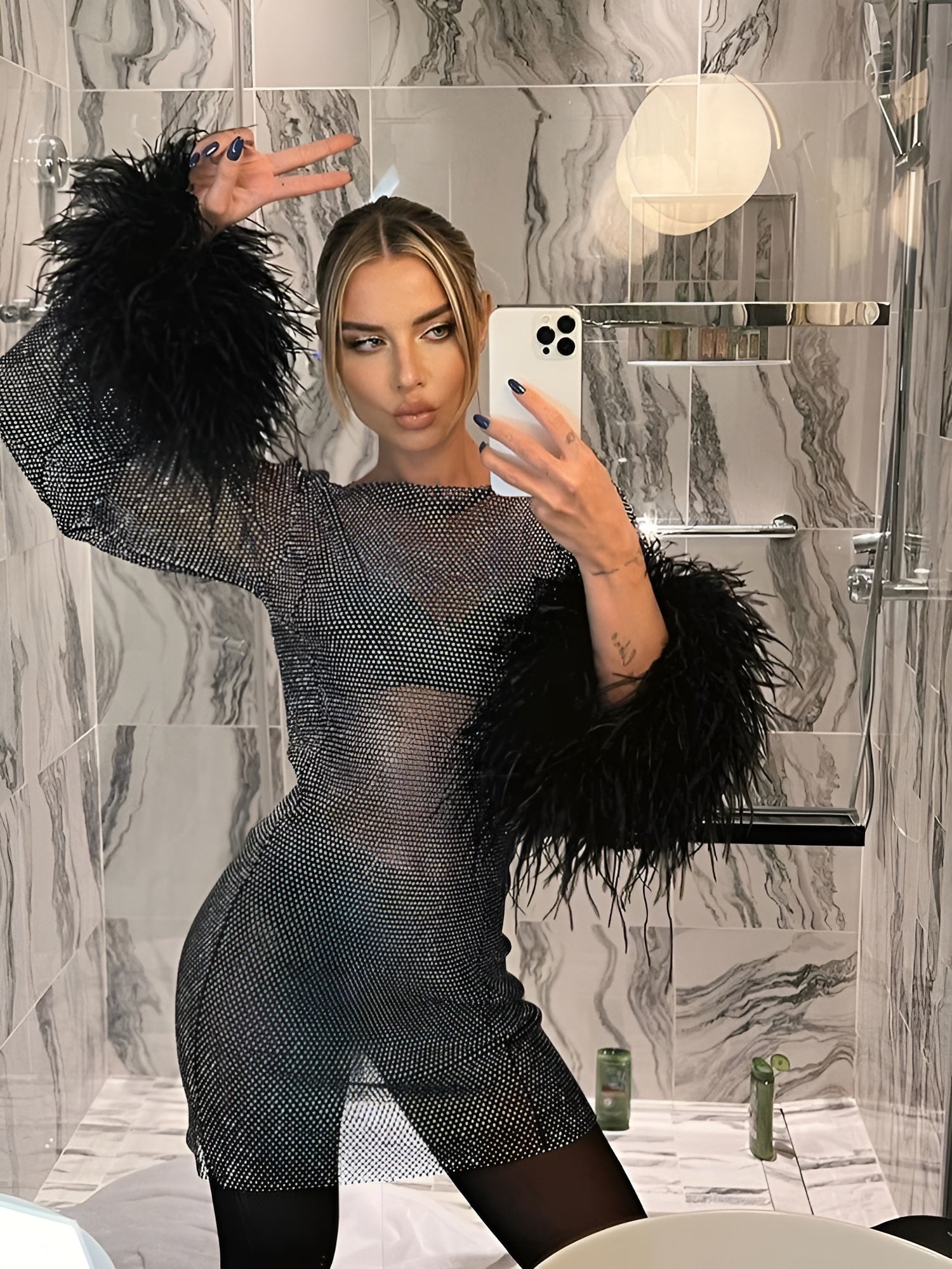 Round Neck Mini Dress with Fitted Waist