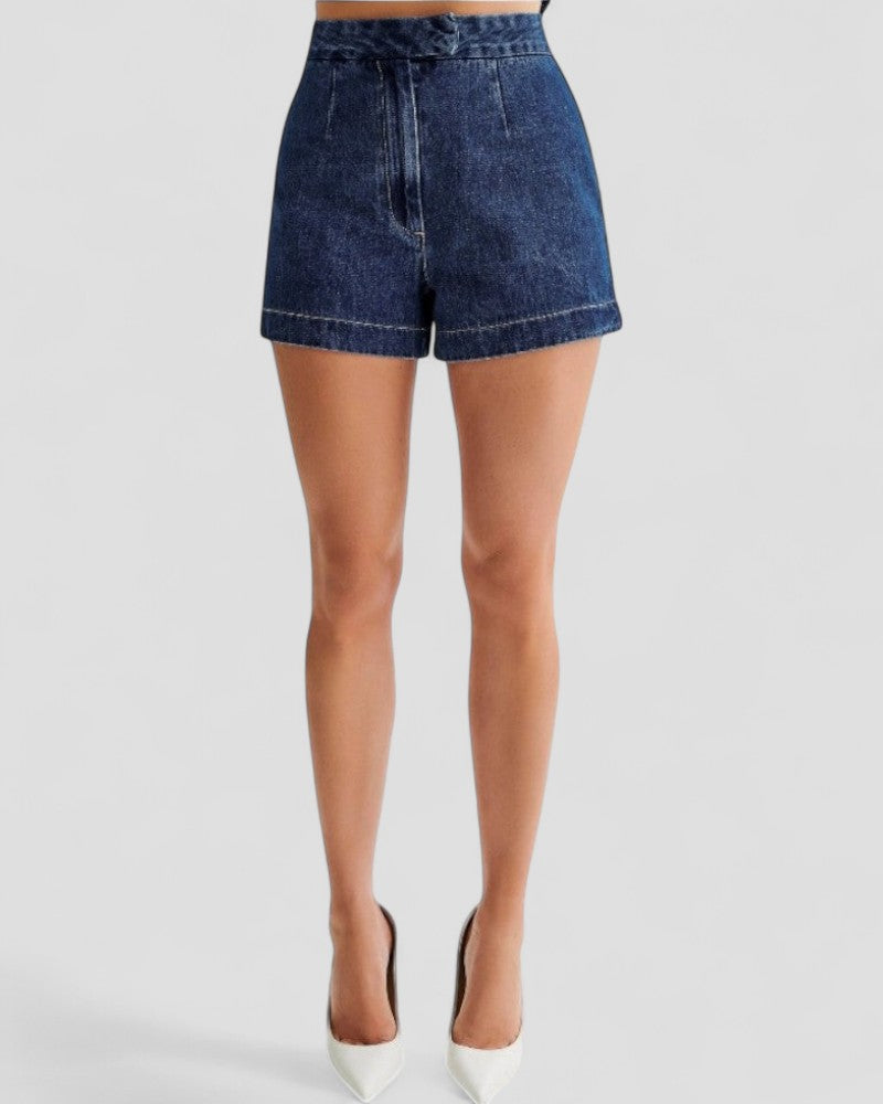 High-Waisted Denim Shorts with Rolled Hem For Women