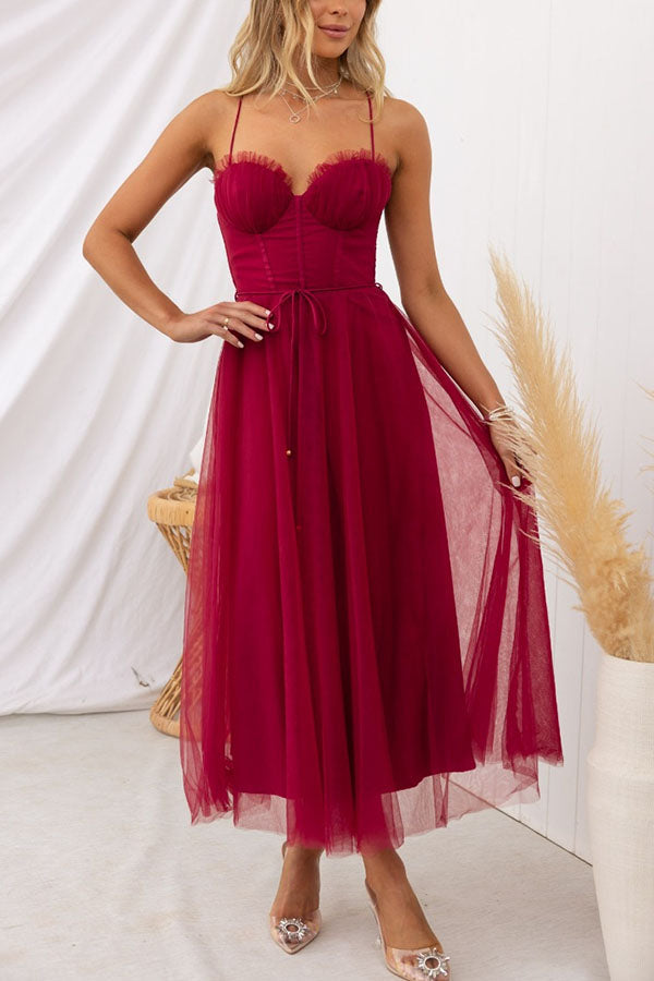 Spaghetti Strap Sweetheart Neck Tulle Dress for Women