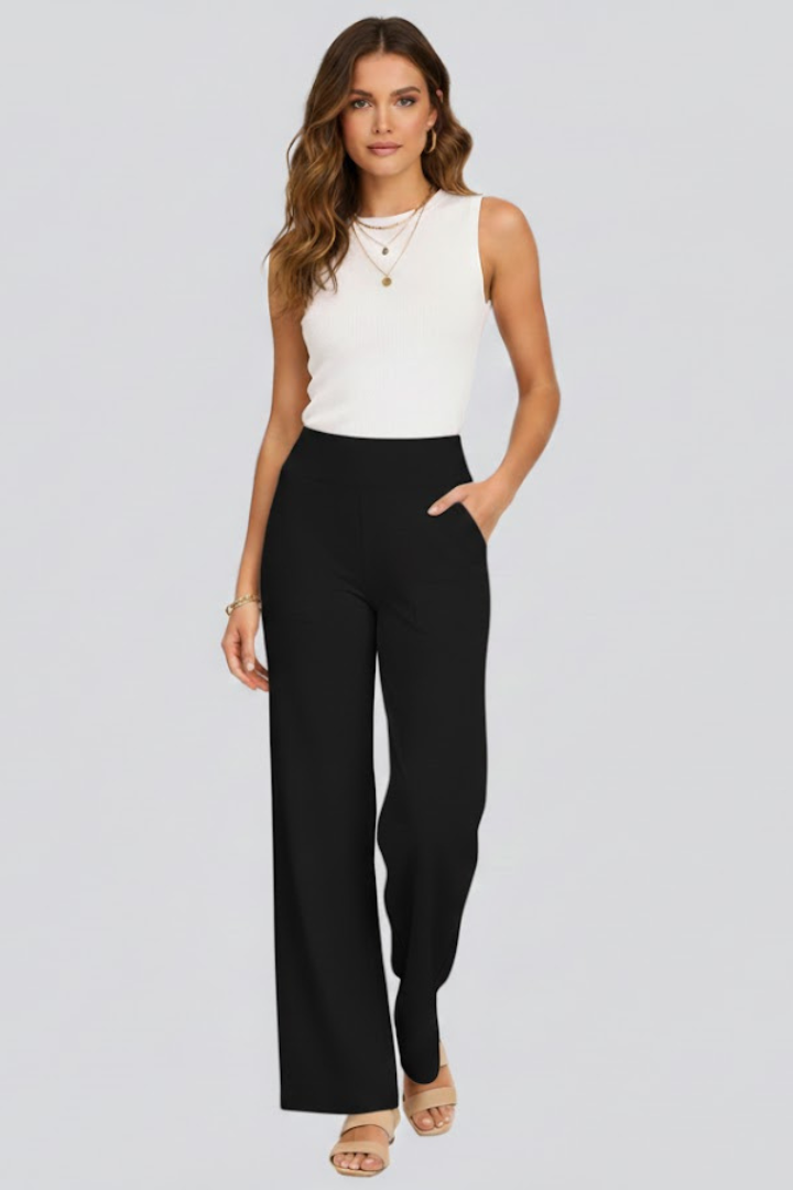 Women’s Wide-Leg Trousers with High Waist and Side Pockets