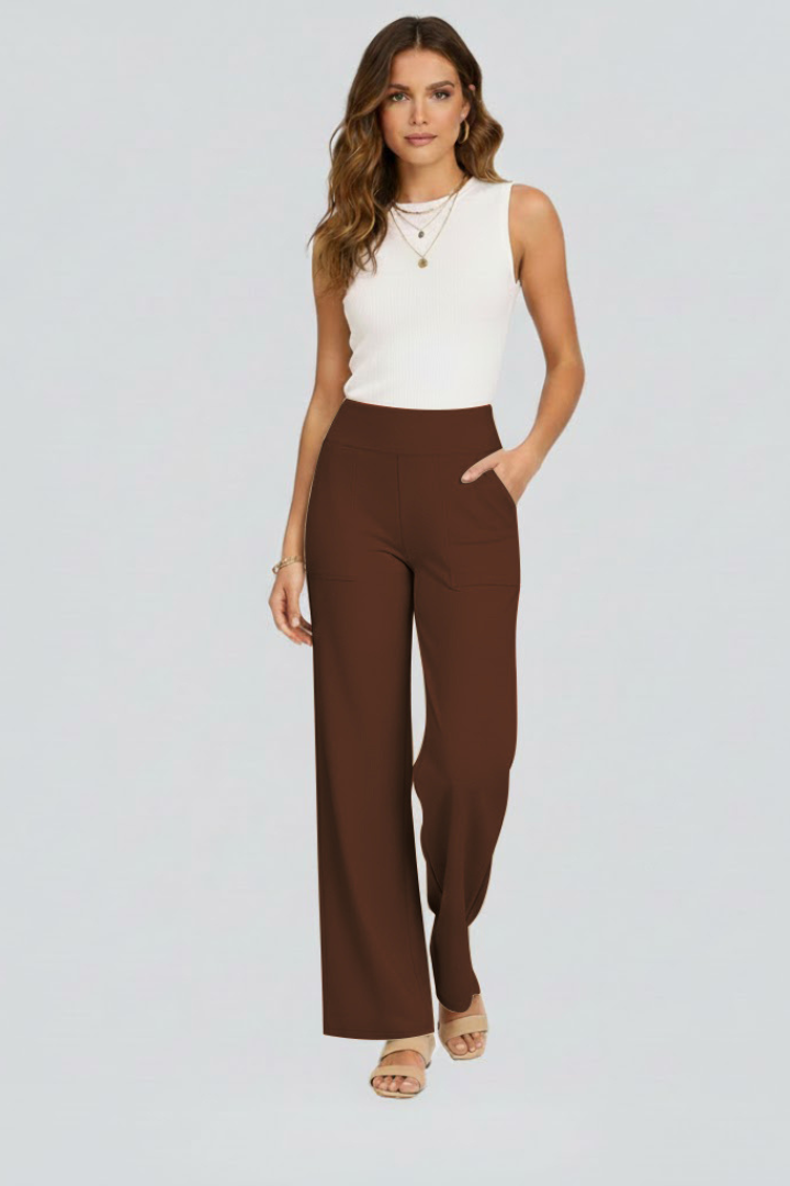 Women’s Wide-Leg Trousers with High Waist and Side Pockets