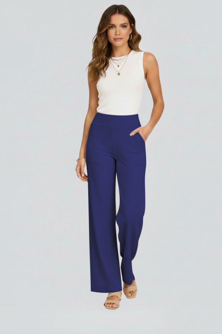Women’s Wide-Leg Trousers with High Waist and Side Pockets