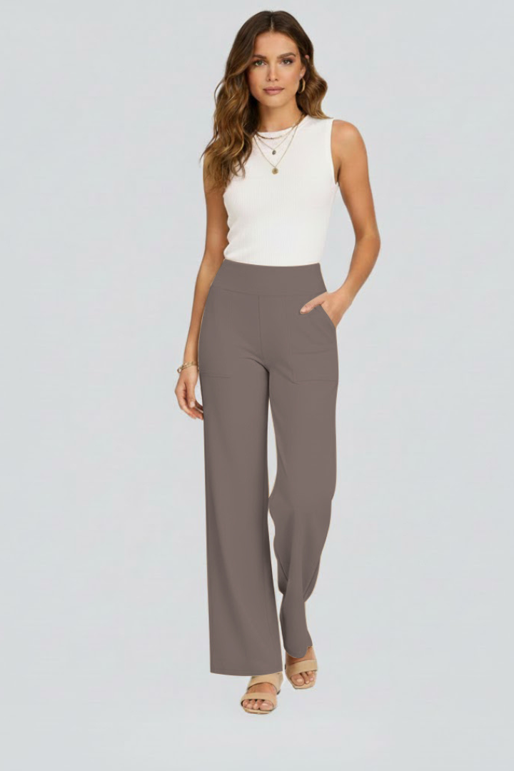Women’s Wide-Leg Trousers with High Waist and Side Pockets