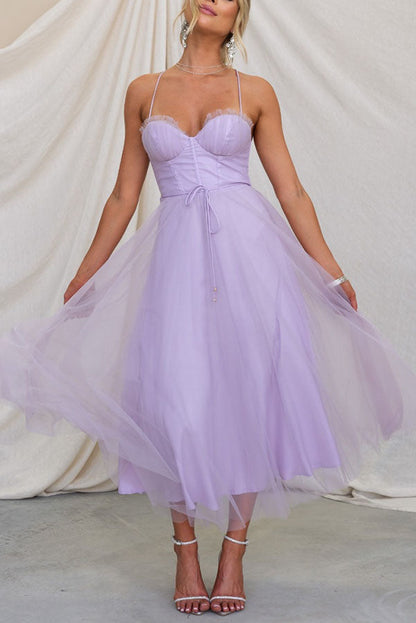 Spaghetti Strap Sweetheart Neck Tulle Dress for Women