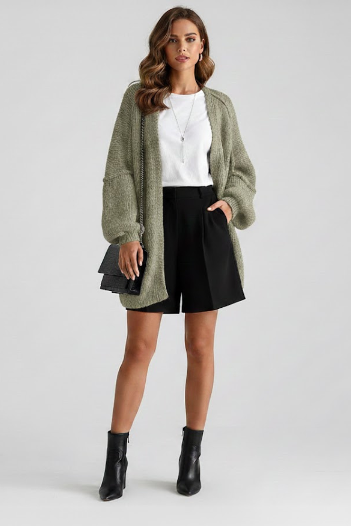 Women’s Knit Cardigan with Open Front and Long Sleeves