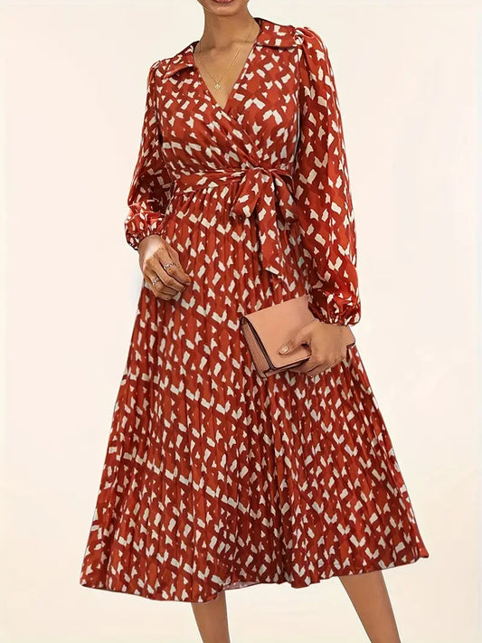 Long Sleeve Geometric Print Maxi Dress