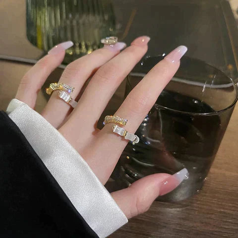Bamboo Opal Ring with Textured Band Design for Women