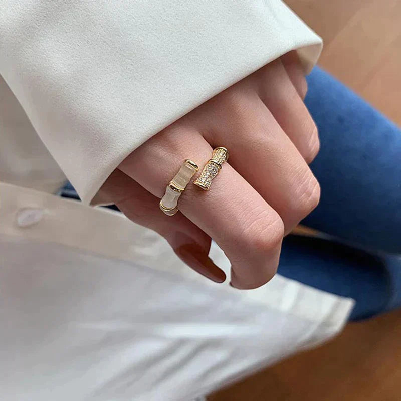 Bamboo Opal Ring with Textured Band Design for Women