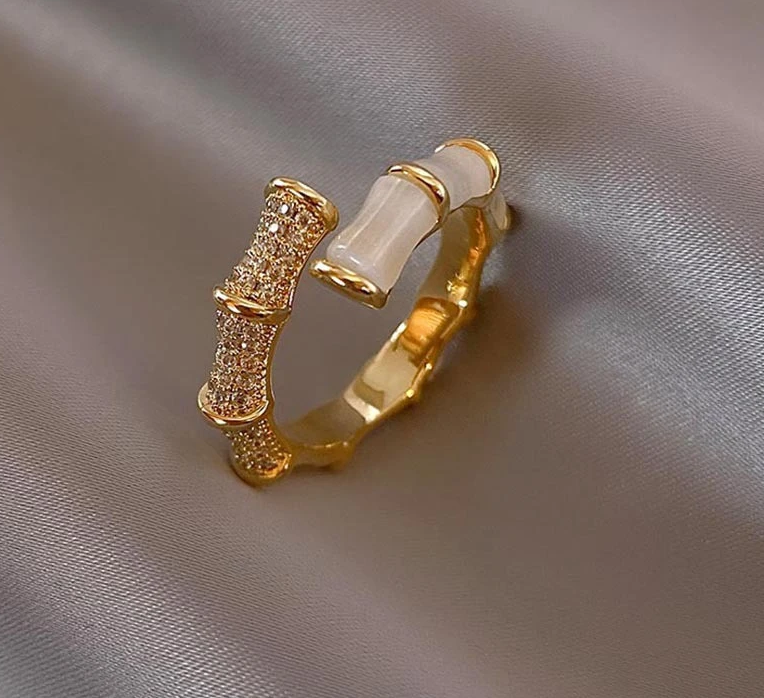 Bamboo Opal Ring with Textured Band Design for Women