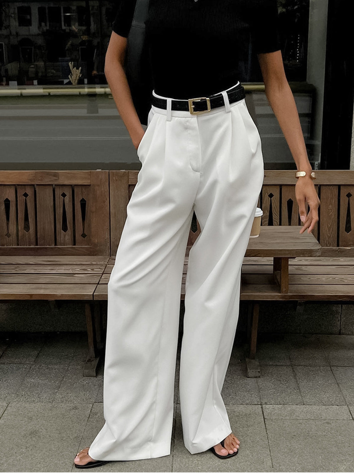 High-Waisted Wide-Leg Trousers with Structured Waistband