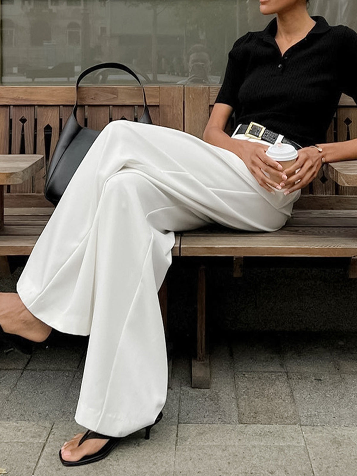 High-Waisted Wide-Leg Trousers with Structured Waistband